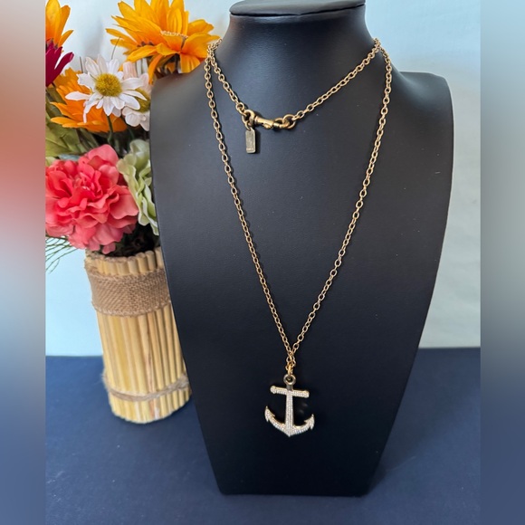 Coach Jewelry - Coach gold tone 32” rhinestone large anchor necklace